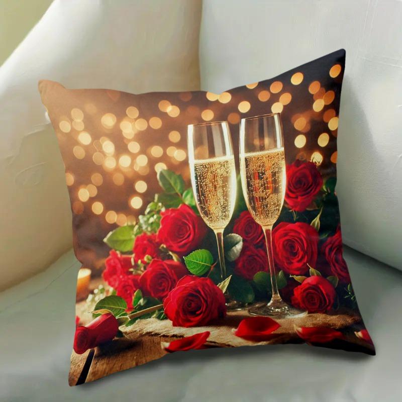 1 Stylish Valentine's Day Romantic Champagne and Rose Pizza Pillowcase