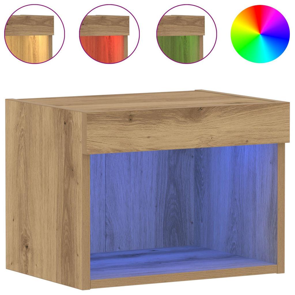 2 wandmontierte TV-Möbel mit LED, Nachttisch, Beistelltisch 40x30x30 cm