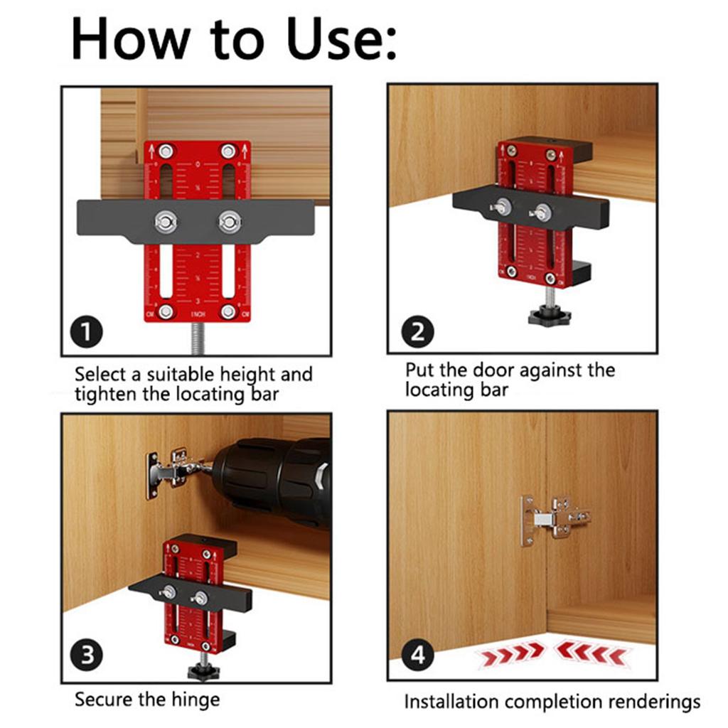 Cabinet Door Mounting Jig, with Support Arm&Clamp, Aluminum Alloy Body Tool for Installing Cabinets with Face Frame or Frameless
