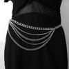 Sparkling Multilayered Metal Waist Chain Rhinestone Decor Golden Silvery Metal Chain Punk Dress Girdle For Women