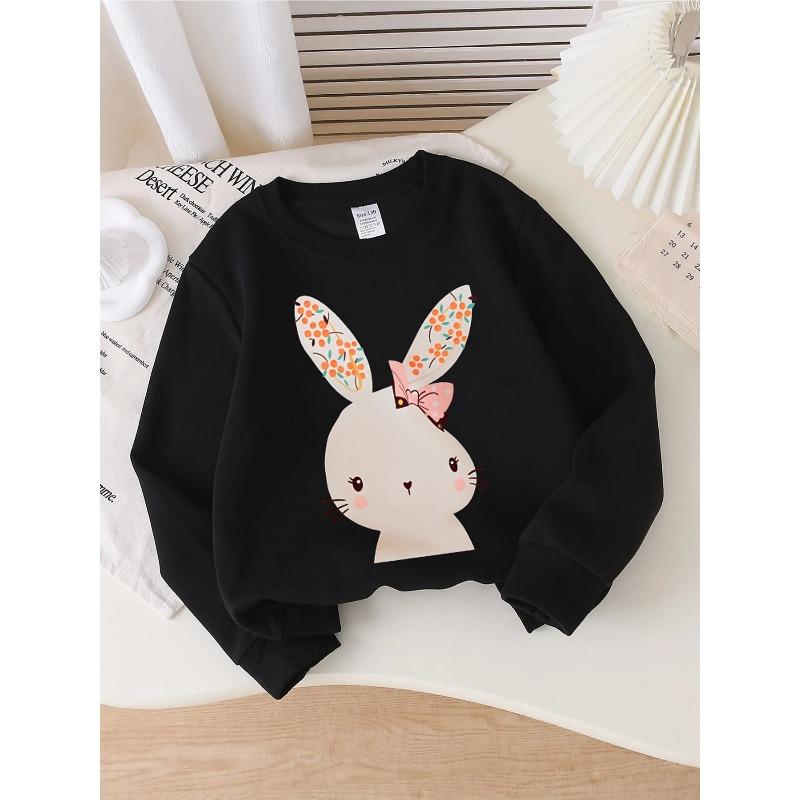 European sizes Kids' Crewneck Sweatshirt | Cute Bunny with Cherry Ears and Bow, , Sportswear and Casual Wear, Soft and Comfortable, Clothing