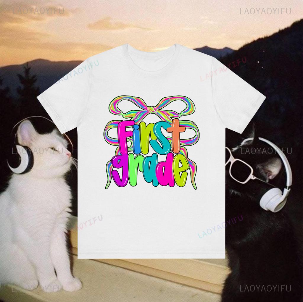 Preppy Teacher First Day School Shirt Back To School Shirt From Pre K To 4th Cotton Printed Tshirt Casual Streetwear Clothes