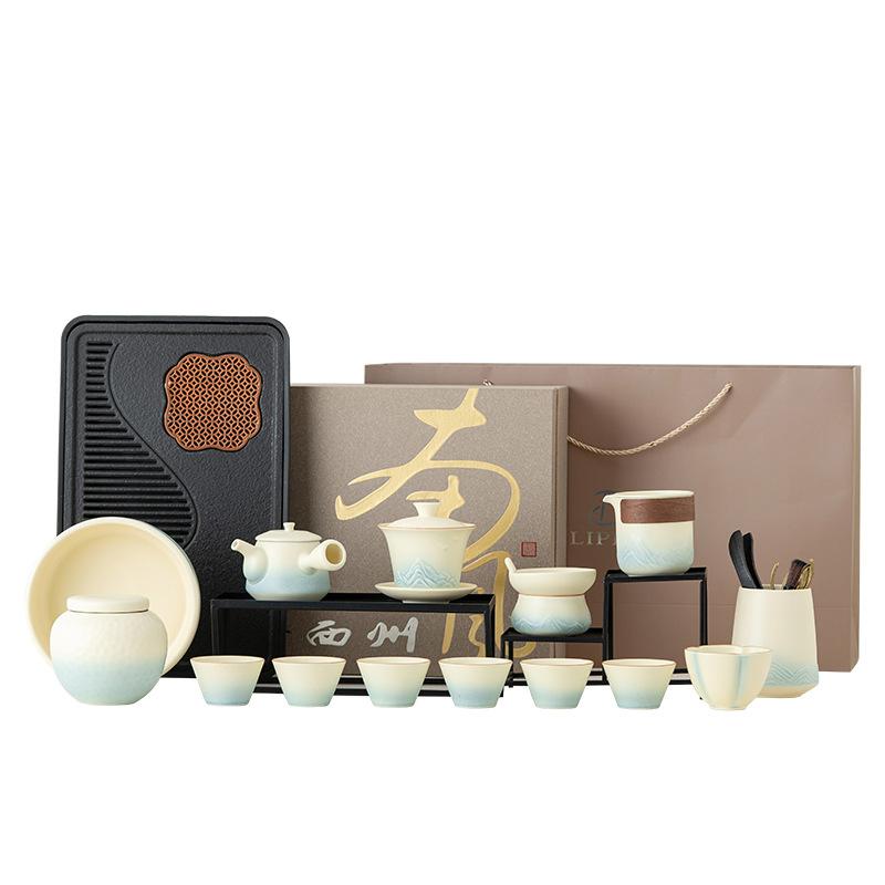 Ceramic Kung Fu tea set, home living room office tea making tea, teapot cover bowl tea cup, complete tea set gift box