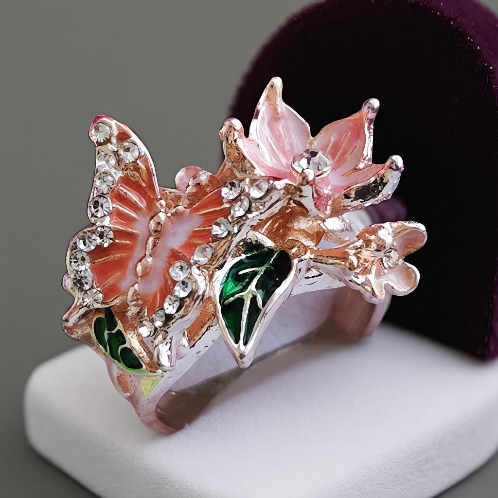 Colored Butterfly & Leaf Open Ring – Trendy Temperament Design