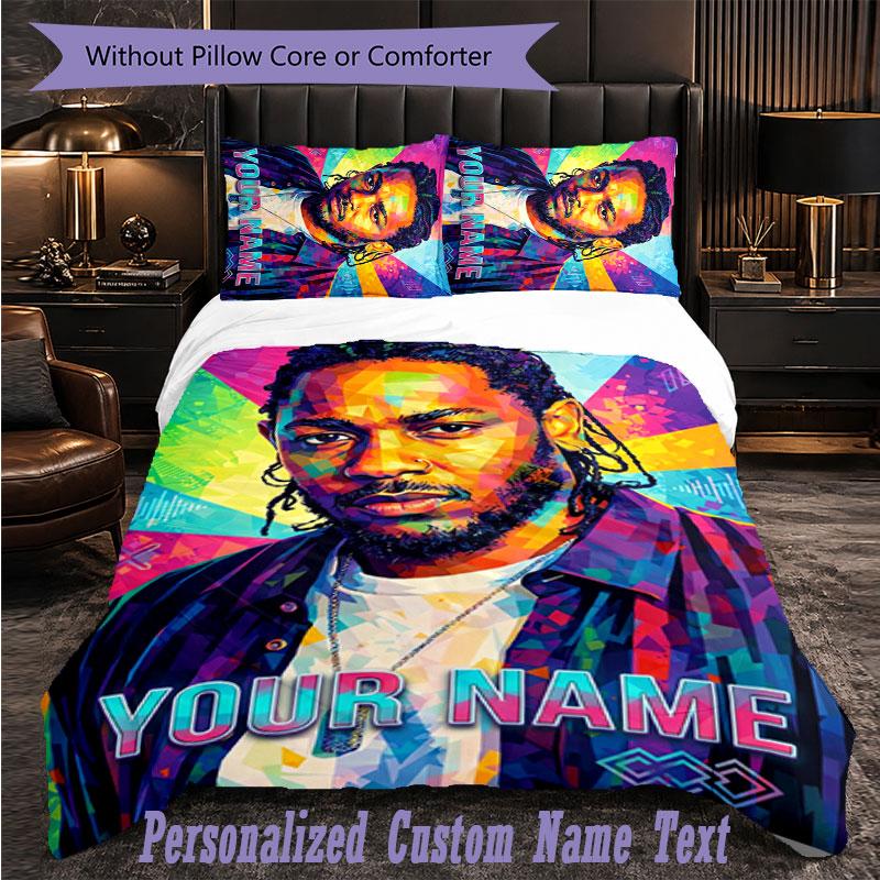 Personalized 3Pcs Bedding SetKendrick Lamar Custom Text Duvet Cover Pillowcase Set Bedroom Gift