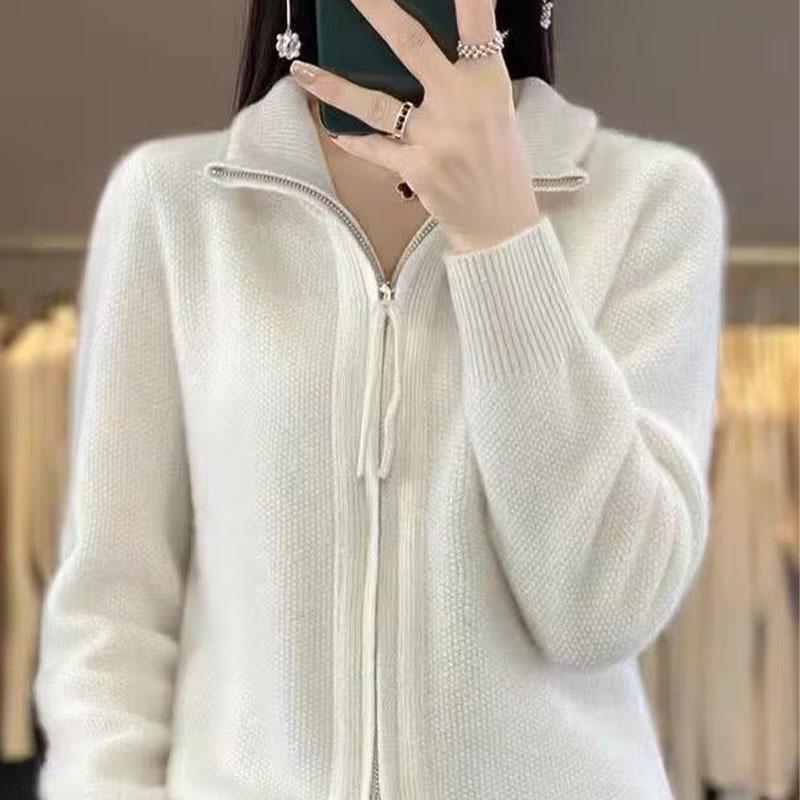 2024 Fall/Winter Lapel Double Zipper Knitwear: Soft, Skin-Friendly, Loose, Versatile, Slimming, Stylish Sweater