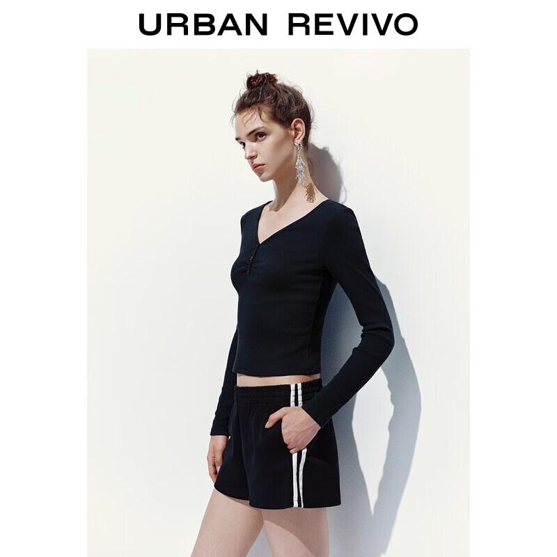 UR Women's V-Neck Ribbed Long-Sleeve Tee