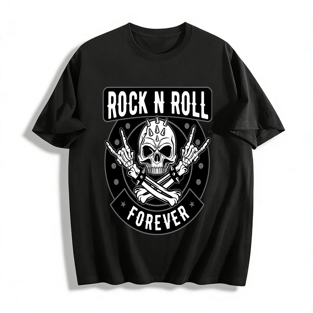 

Vintage Rock N Roll Forever Skull Print Punk Streetwear Unisex Tee Pure cotton T-shirt 6XL