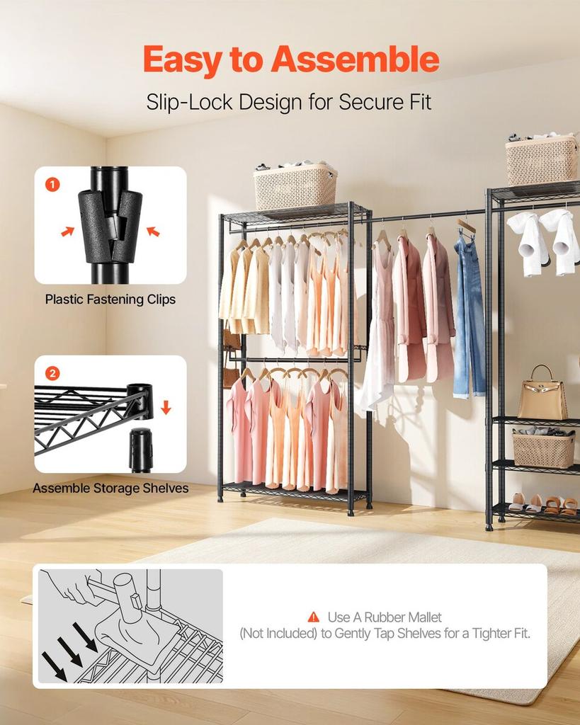 Clothing Garment Rack, Heavy Duty Clothes Rack, Freestanding Clothes Racks with Steel Frame, 363 kg Load Capacity Closet Wardrobe with Storage Shelves