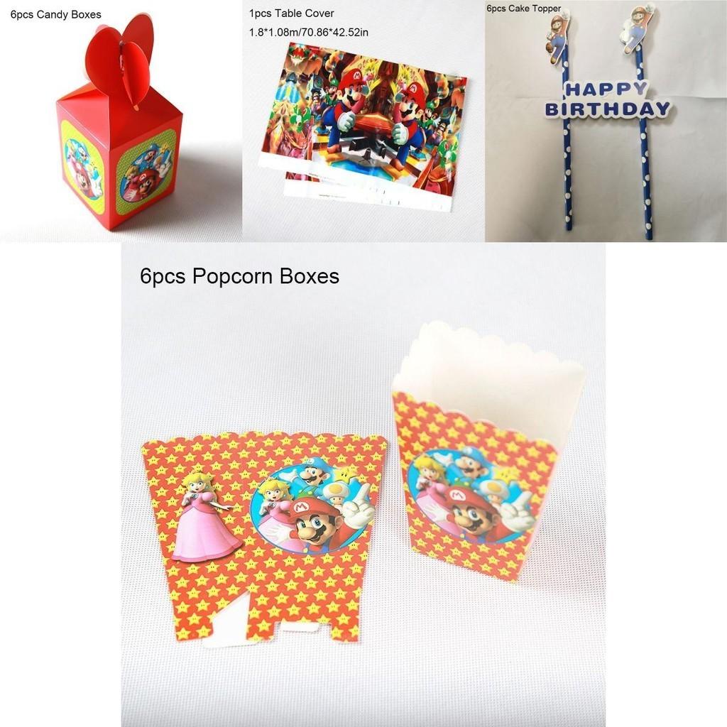 Super Mario Themed Birthday Party Supplies With Colorful Banners Cups And Napkins