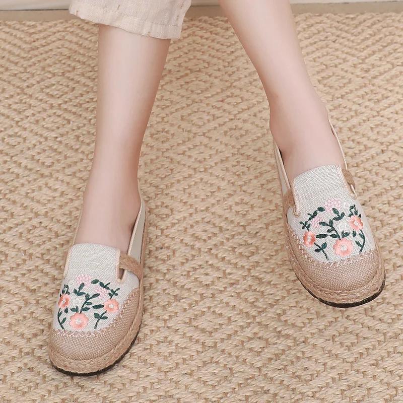Fashion 2025 New Women's Linen Fabric Flat Shoes Ladies Casual Shoes Comfortable Low-Top Shoes Travel Casual Shoe