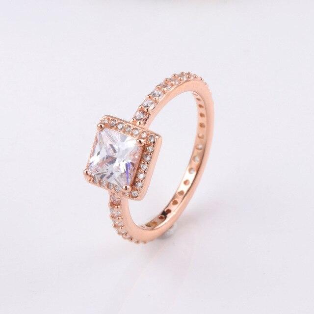925 Sterling Silver Pan Ring Creative Personalized Square With Crystal Cz Ring For Women Wedding Party Fashion Jewelry