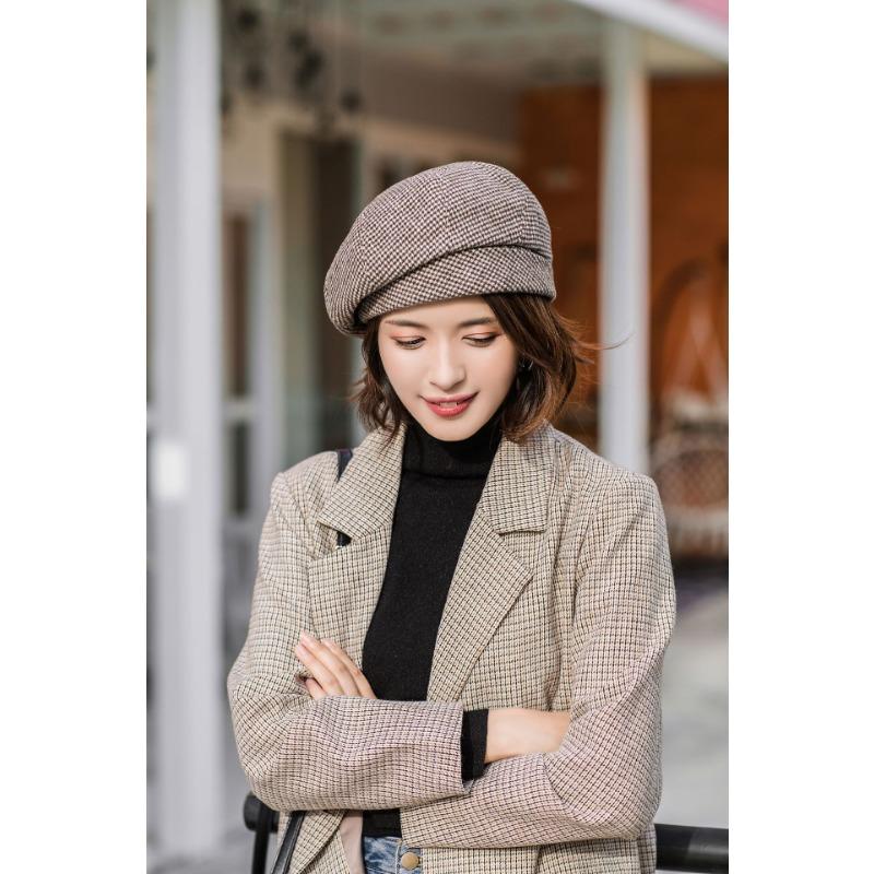 Women S Korean Style Plaid Beret Hat Cute British Painter Cap