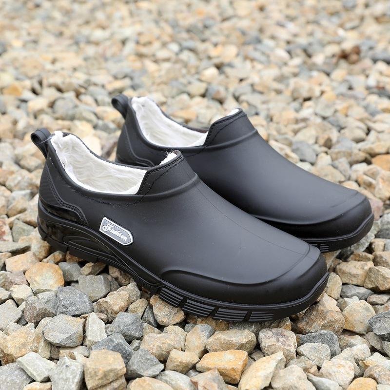 Low-top Rain Shoes Men's Summer Casual Fashion Short Rain Boots Men's Shoes Flat-bottomed Waterproof and Velvet Thick-soled Water Shoes Non-slip