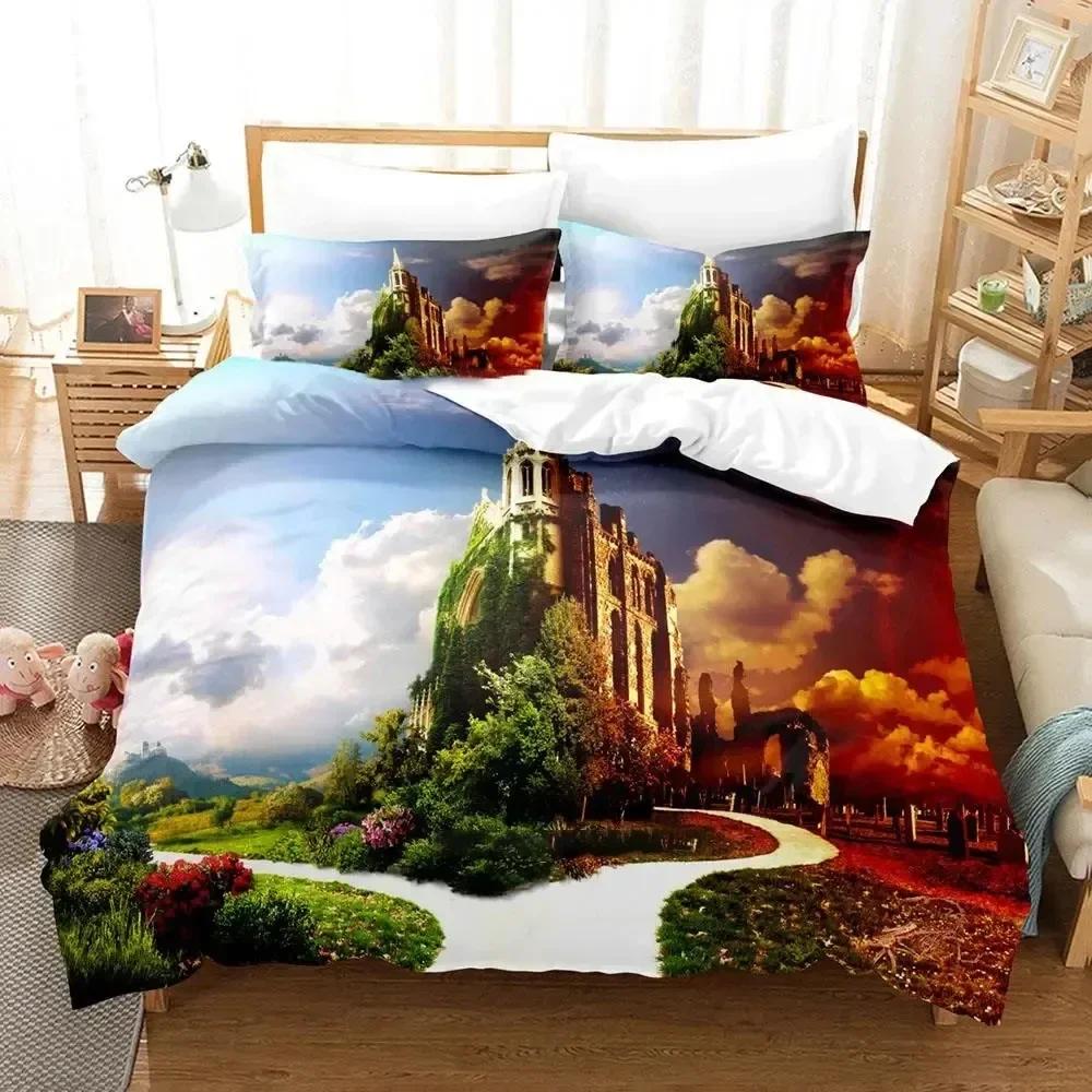 Science Fiction Enchanted Castle Bedding Set Duvet Cover Sheet Printed Bed Set Pillowcase Full Queen King Size Comforter Bedroom