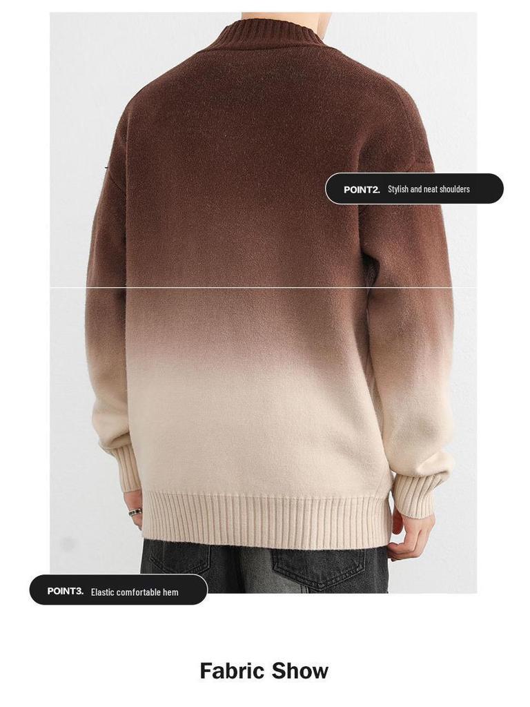 Men's Gradient Sweater, Half-High Collar, 2024 Autumn/Winter Trend, Soft & Fluffy Knit, Warm Base Layer