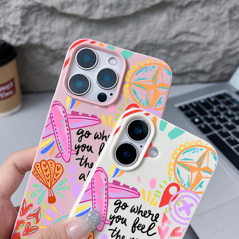 For iPhone 17 Pro Max Case Luxury Cartoon Fire Balloon Pattern Leather Texture Silicone Cover For iPhone 16 Pro Max 15 14 13 12 11 16E Air