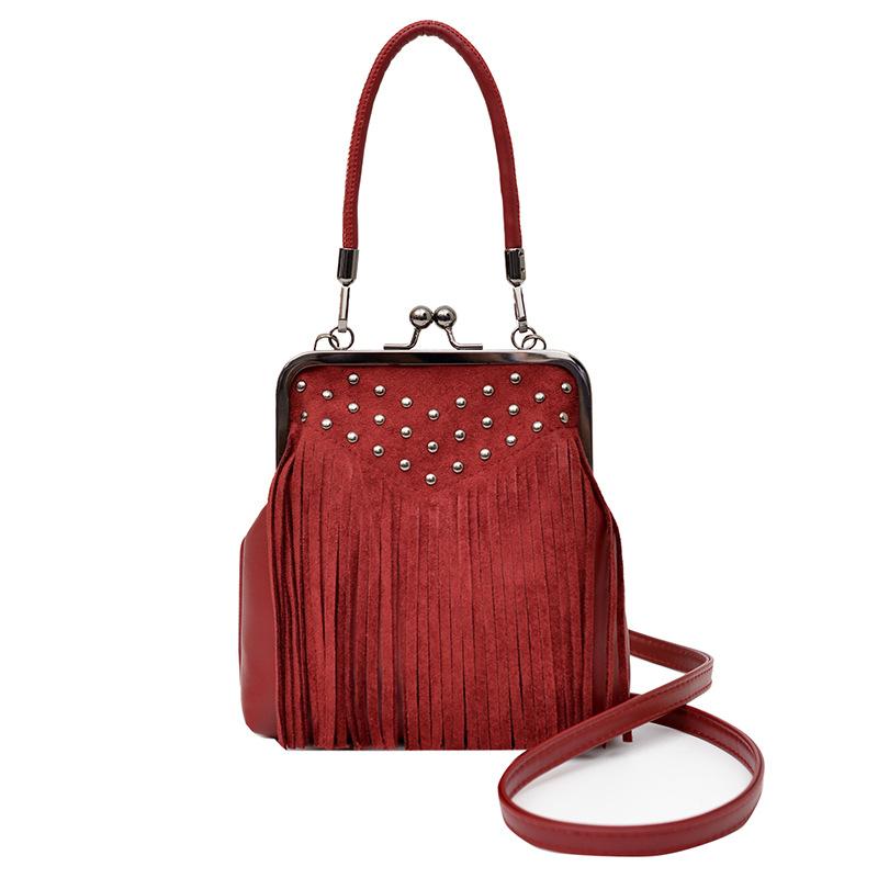 Fashionable Tassel Bag, Retro Heavy Industry Rivet Design Handbag, Single-shoulder Crossbody Bag