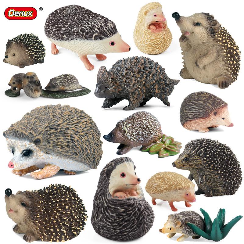 Oenux Simulation Wild Jungle Forest Animals Hedgehog Model Action Figures Cake Topper Party Favor Cute Education Kid Toy Gift
