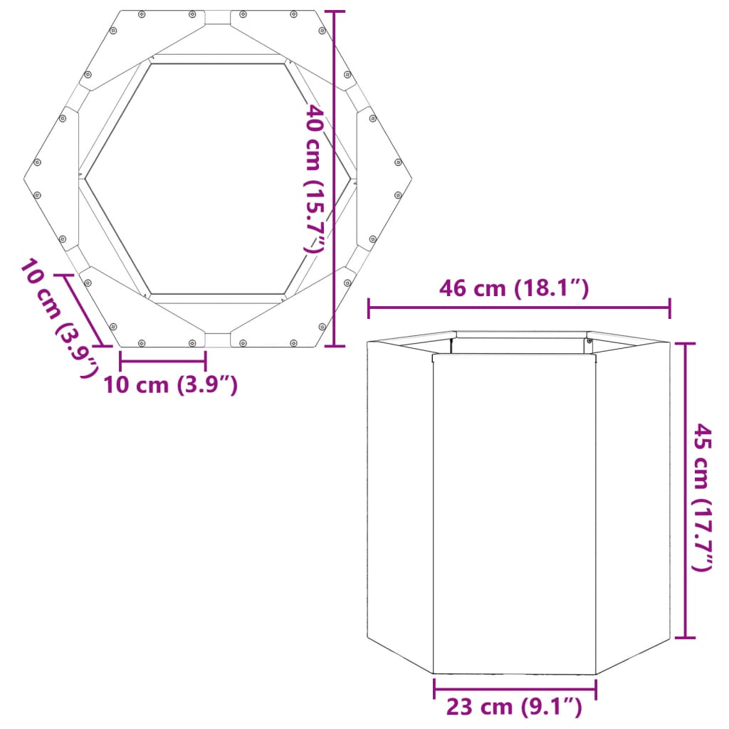 Anthracite Hexagonal Plant Pot 46 X 40 X 45 Cm Steel