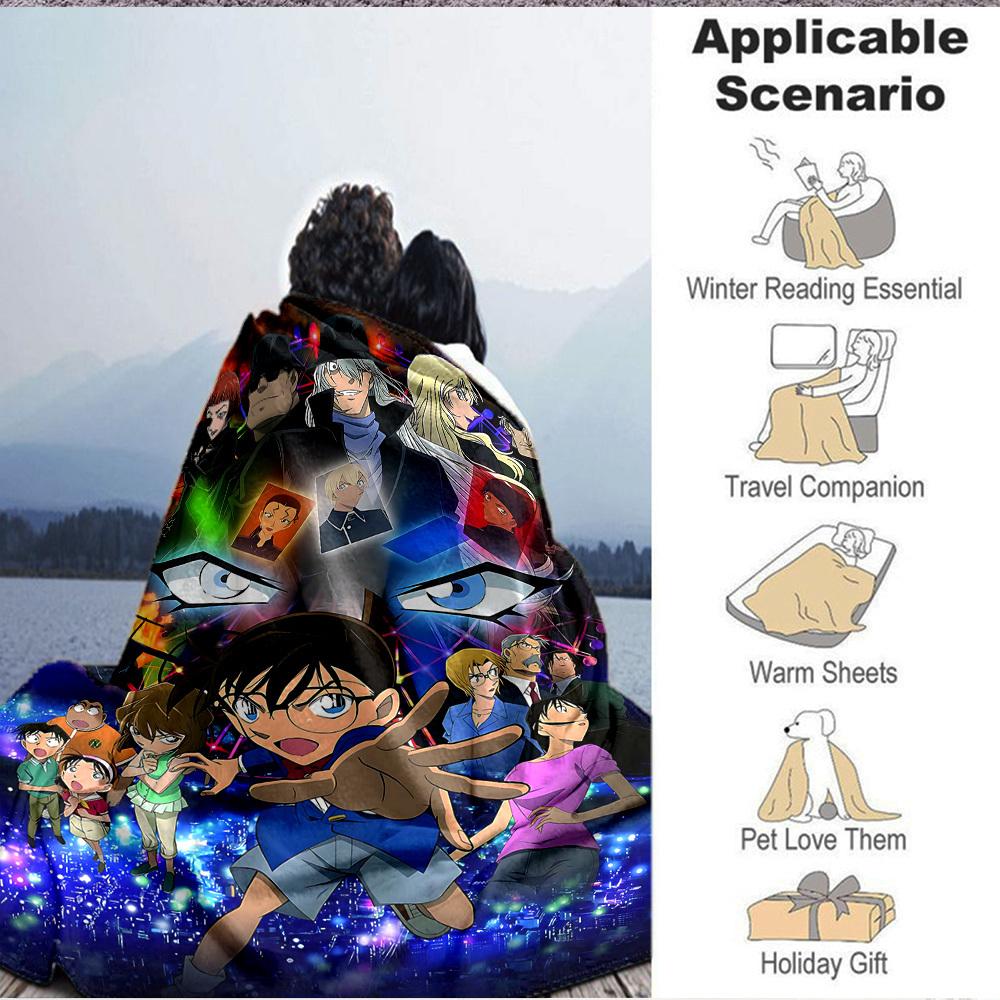 1pc Detective Conan Cozy Print Blanket Lightweight Warm Flannel Throw Blanket For Sofa, Bed, Living Room
