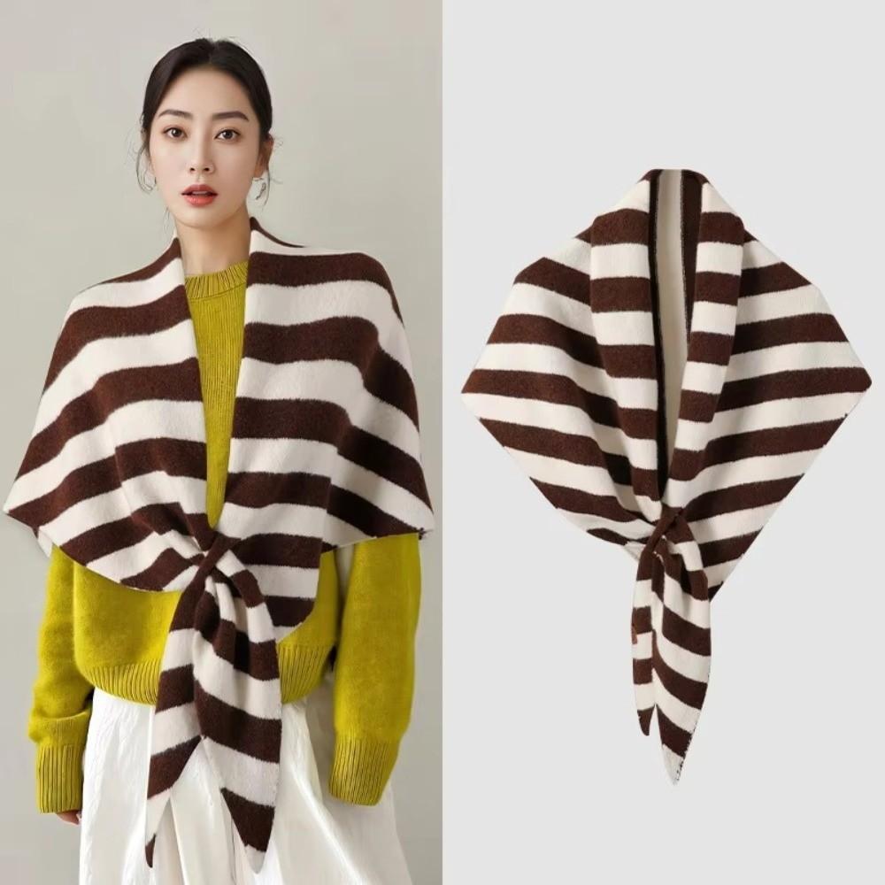 Striped Print Women Shawl Wool Blended Pashmina Wraps New Knitted Shawl  Autumn Winter