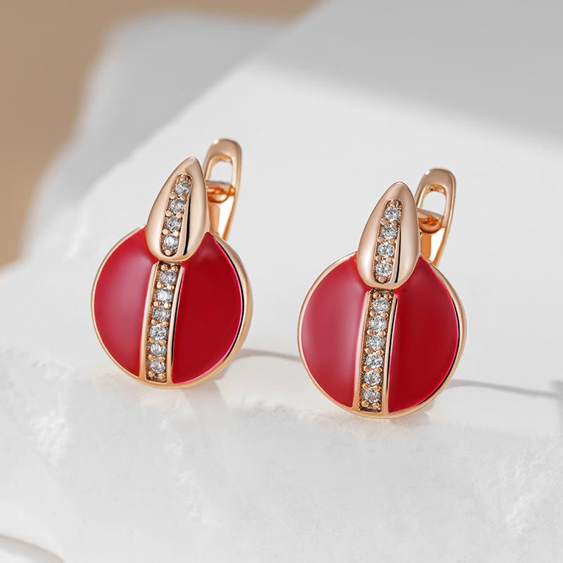 Fashion Red Enamel Natural Zircon English Earrings For Women Girl Simple  Rose Gold Color Party Eardrop Jewelry
