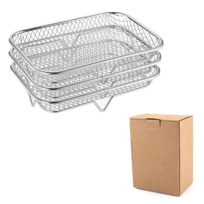 3-teiliges multifunktionales Edelstahl-Regalset: Heißluftfritteuse, Backen, Dämpfen, Braten, Dörren, Kühlen, Abtropfen.