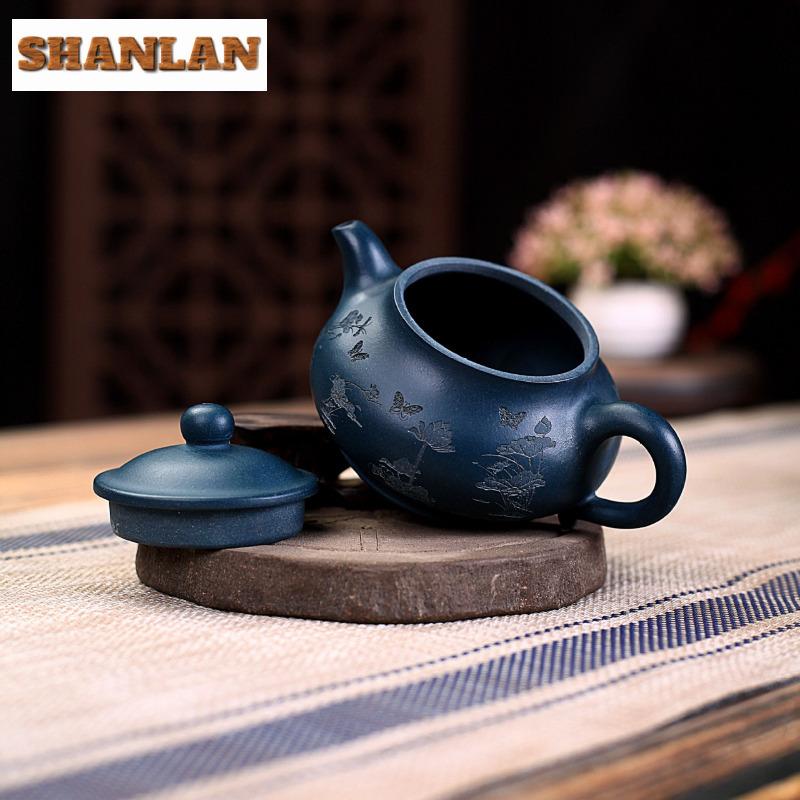 180ml Ancient Yixing Purple Clay Teapots Handmade Pan Pot Raw Ore Azure Mud Kettle With Filter Zisha Tea Set Cha Ornaments Craft