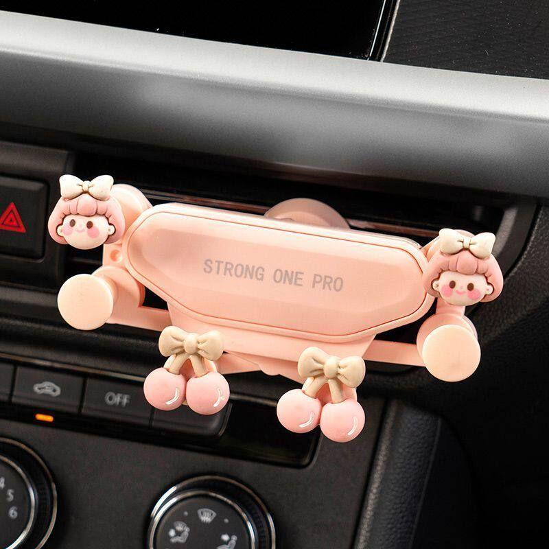 Car Phone Holder, In-Car Navigation Mount, Air Vent, Super Cute Cartoon Gravity-Type Car Phone Stand Cherry Girl Hexagonal Stand-Pink