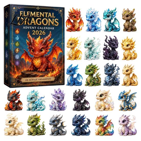 Countdown Gift Box Christmas Dragon Calendar, with 24 Acrylic Decorations, Days Souvenir Ornament Box, Holiday for Lovers Decorations