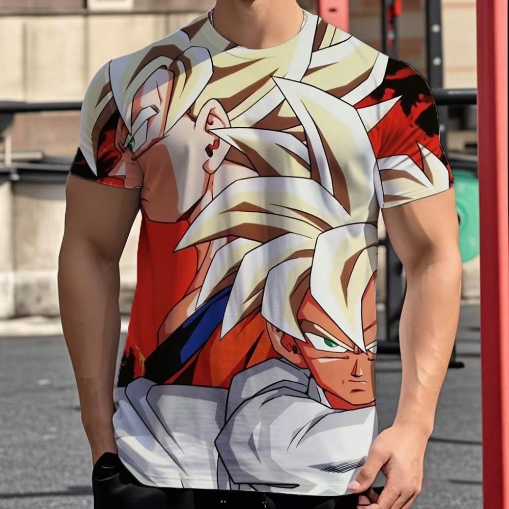 2025 New Fashion Dragon Ball 3D  Summer Short Sleeve O-Neck Goku Vegeta Men's Casual Shirt Boys