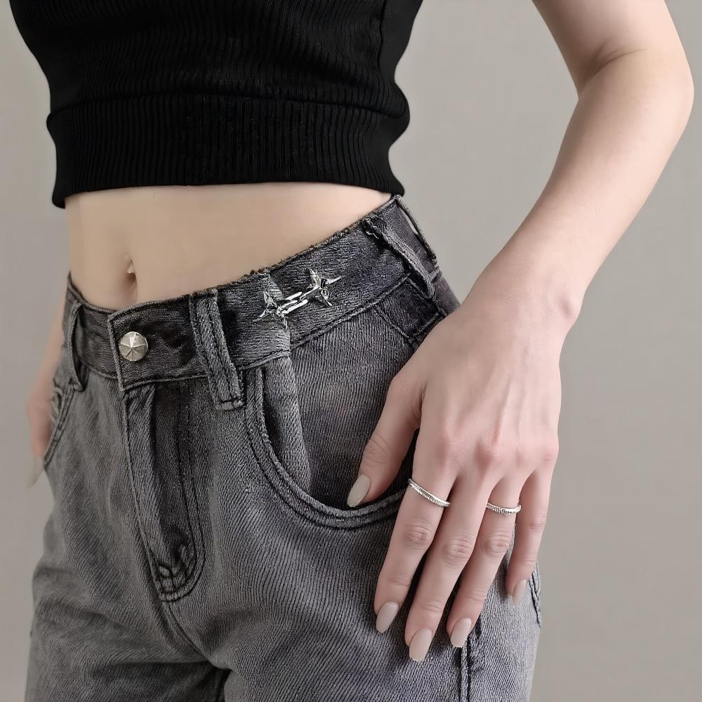 Temperament Four Pointed Star Jeans Buttons Fixed Waist Tightening Tool Waist Buckle Adjustable Pants Pins Scarf Fastening