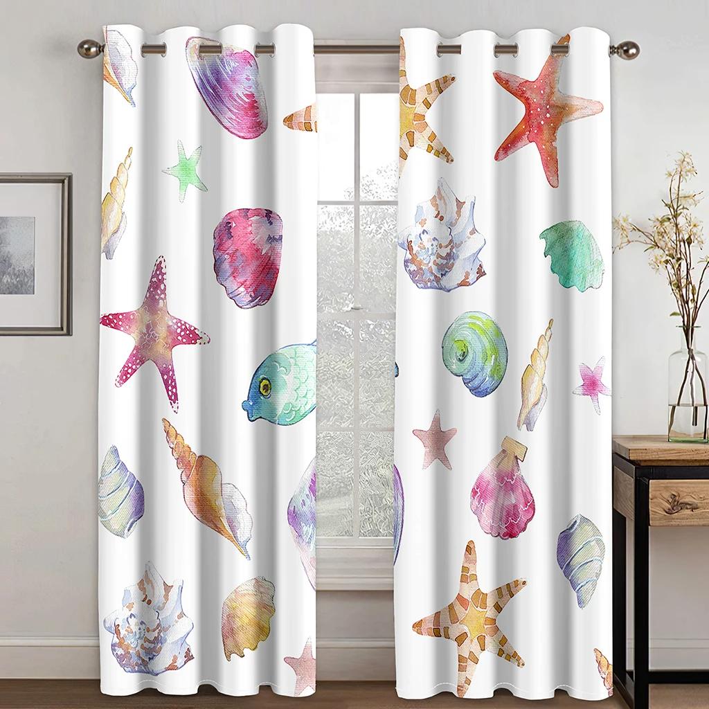 Marine Animal and Plant Theme High Blackout Curtains Shell Pattern Thick Clackout Drape Various Styles Bedroom Home Curtain Hot