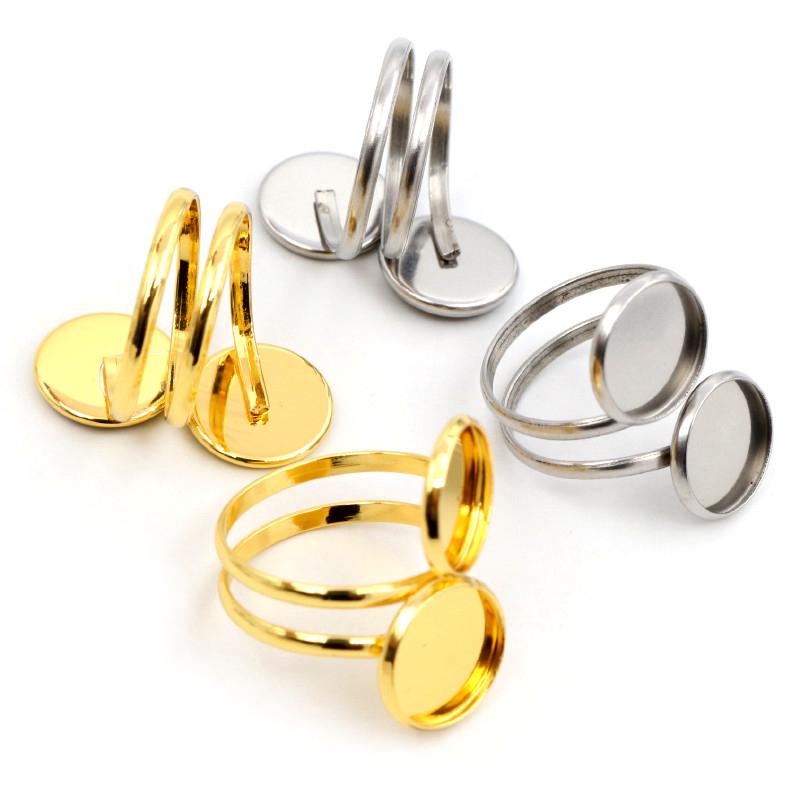 5pcs 12mm Stainless Steel Gold Plated Adjustable Ring Settings Blank Base,Fit 12mm Glass Cabochons Buttons Ring Bezels