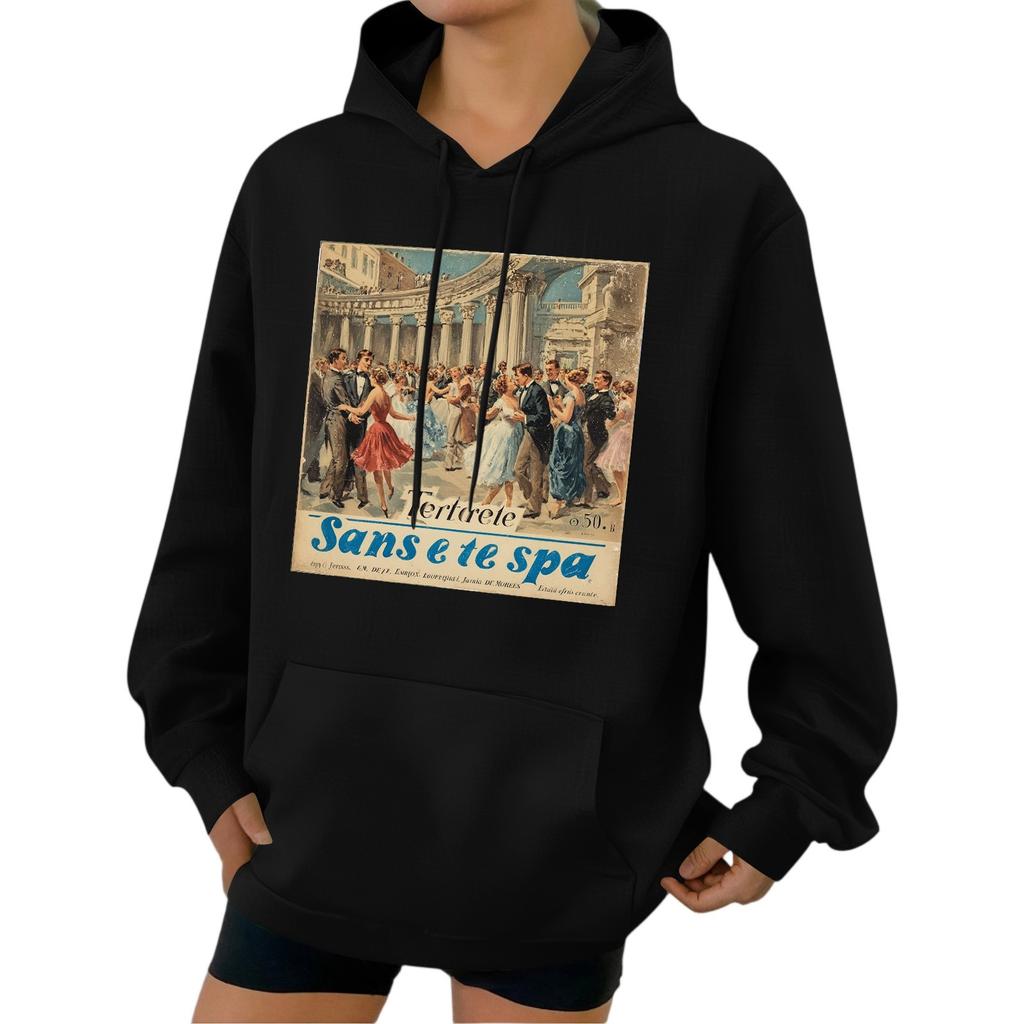 Damode Retrotryckt Ledig Huvtröja med Fickor