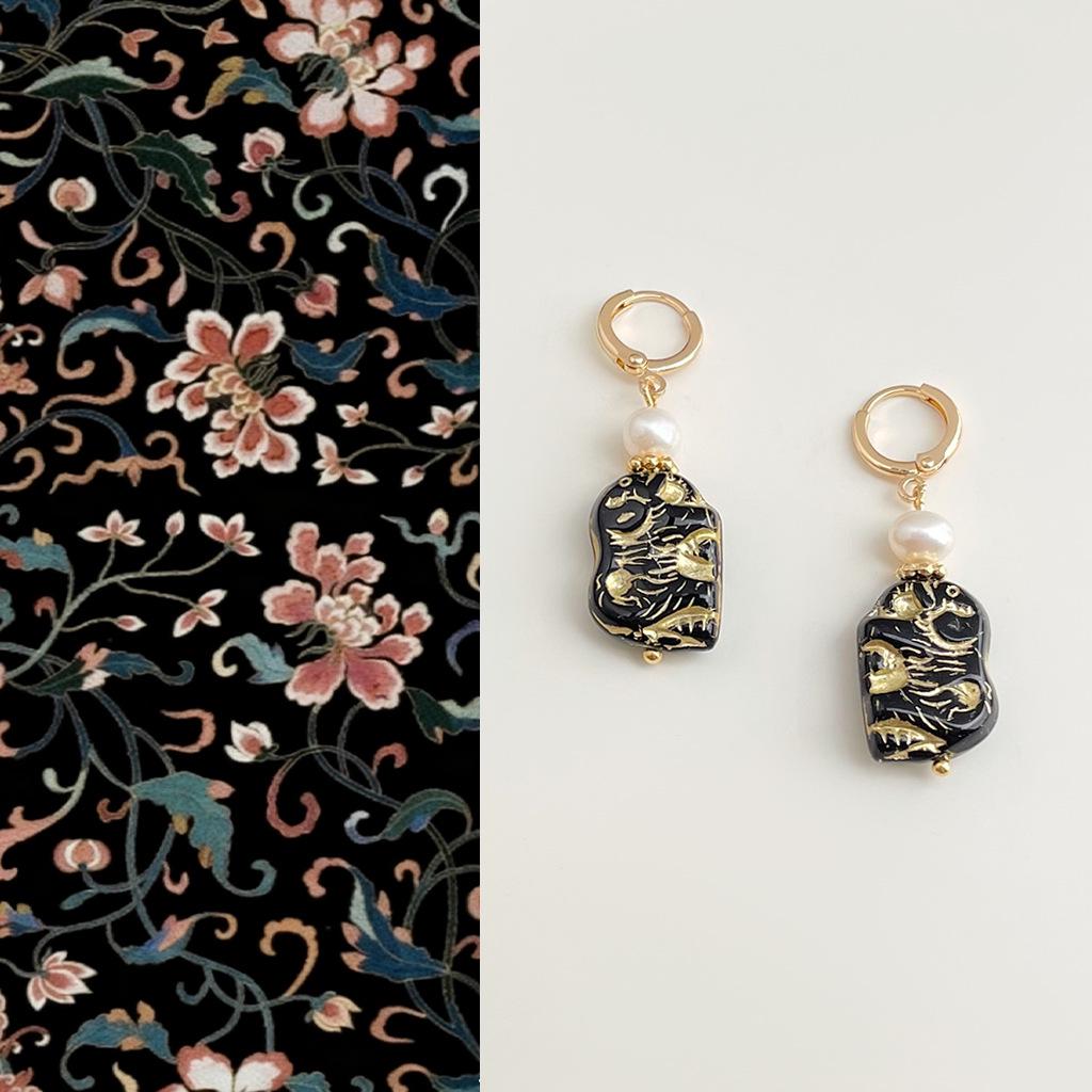 Boucles d'oreilles géométriques vintage de style chinois en perles et verre tchèque