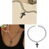 Gothic Cross Pendant Necklace With Geometric Alloy Chain For Men And Women