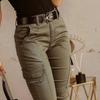 European and American Women's Pants Waist Button Solid Color Pocket Leg Overalls