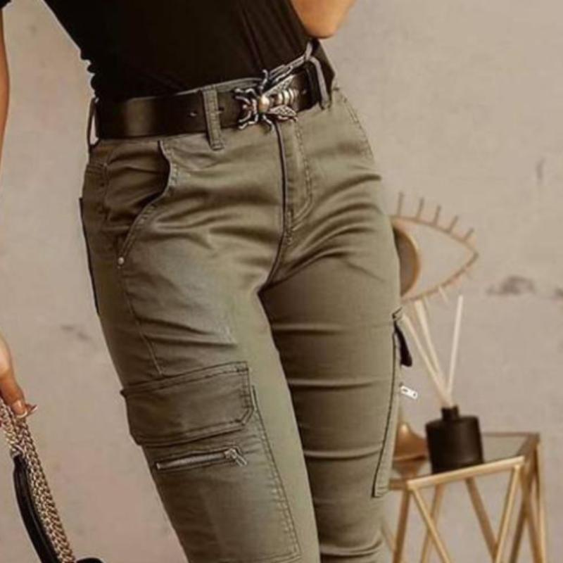European and American Women's Pants Waist Button Solid Color Pocket Leg Overalls