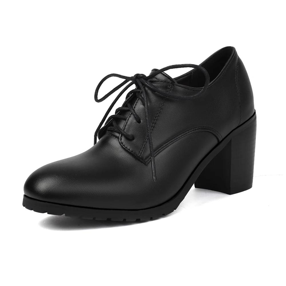 Big Size 44 Women Derby Oxfords Retro High Thick Heels Brogues Black Round Toe Party Dress Office Lady British Lace Up Shoes
