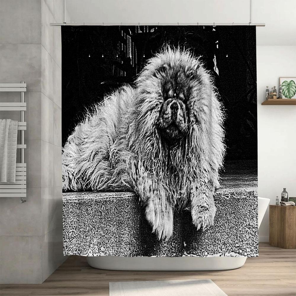 Stylish Black White Dog Print Shower Curtain for Bathroom Decor Waterproof Durable Home Accessories