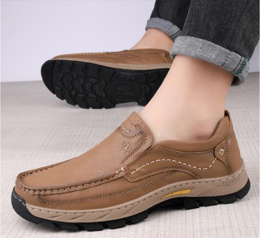 Autumn handmade shoes rubber sole thick bottom breathable casual leather shoes men's Loafers classic hand-stitched men's shoes