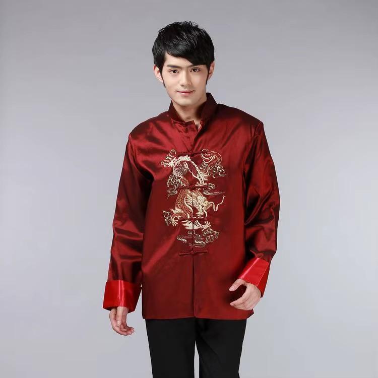 Men Embroidered Tops Chinese Traditional Phoenix Printed Clothes Dragon Tang Suit Clothing Long Sleeve Jacket