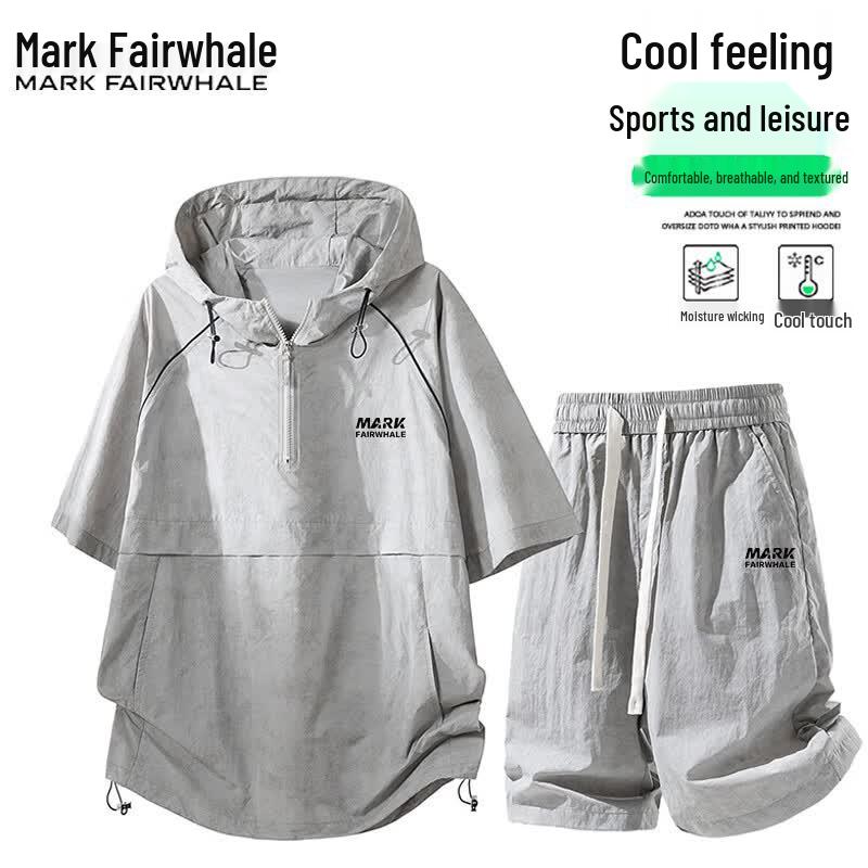 MARK FAIRWHALE Men s Summer Ice Cool Hooded T-shirt & Shorts Set L