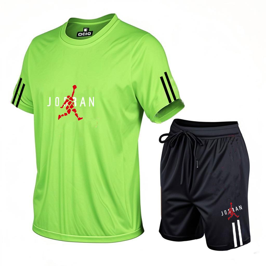 Men s Casual Sports Two-piece Set, Fashionable Printed Short Sleeved and Shorts, Running Sports Short Sleeved Set S