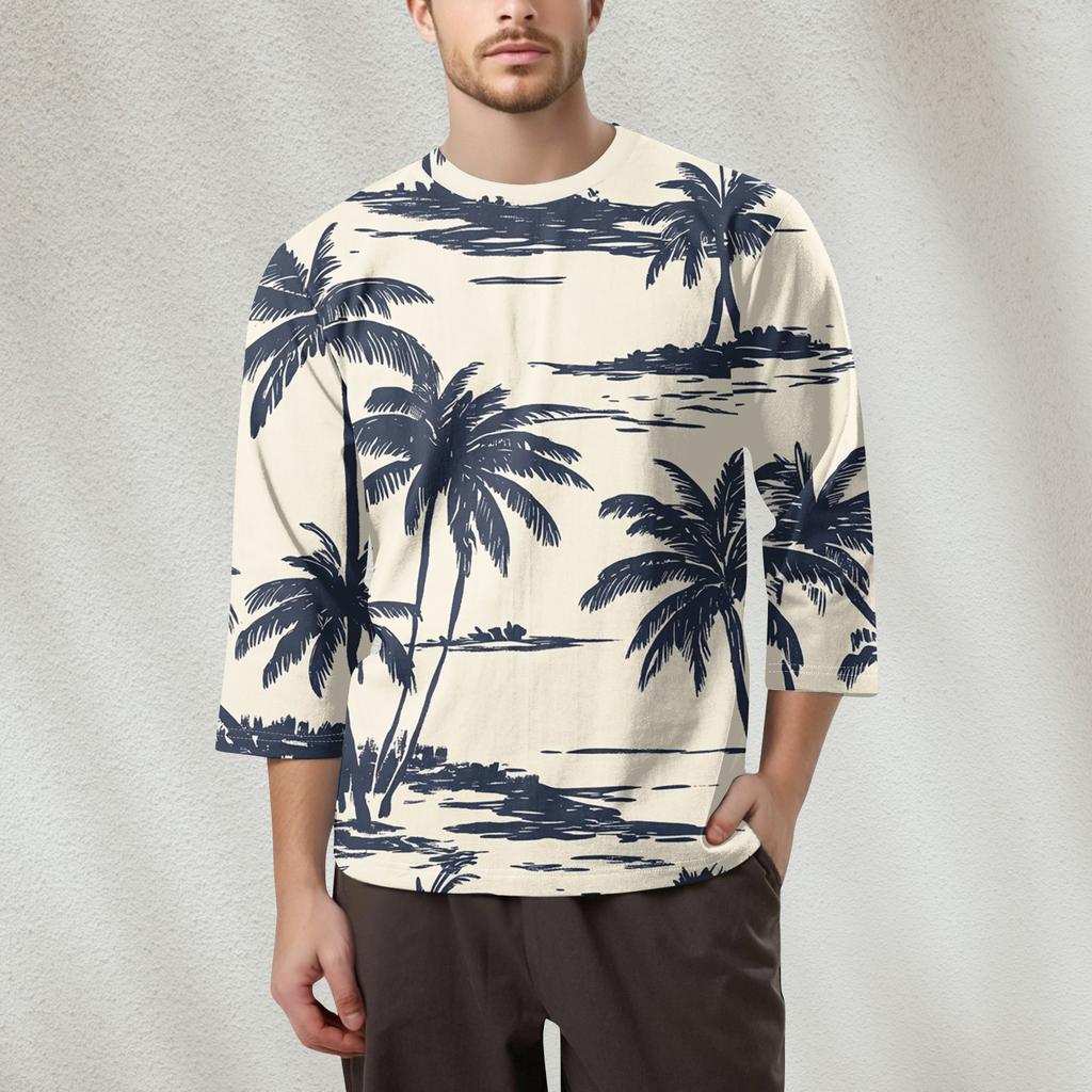 Men's Fashion Printed Round Neck 3/4 Sleeve Tops T-Shirt