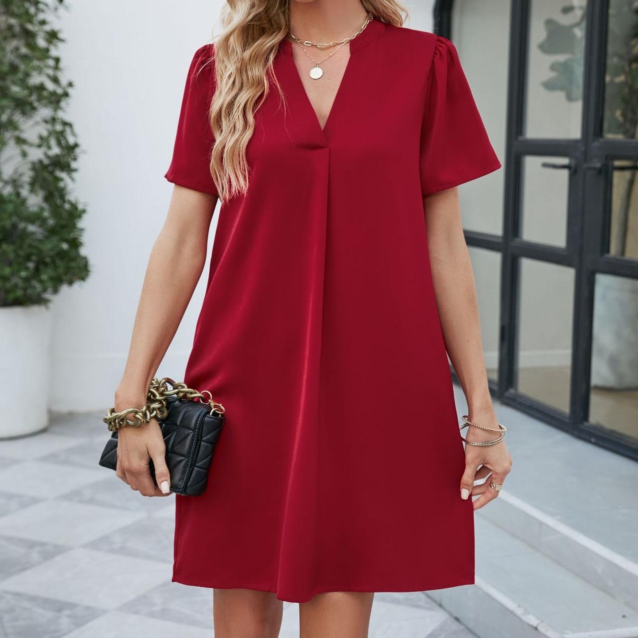 BITCED атласное офисное повседневное свободное модное сексуальное платье с v-образным — фото 5