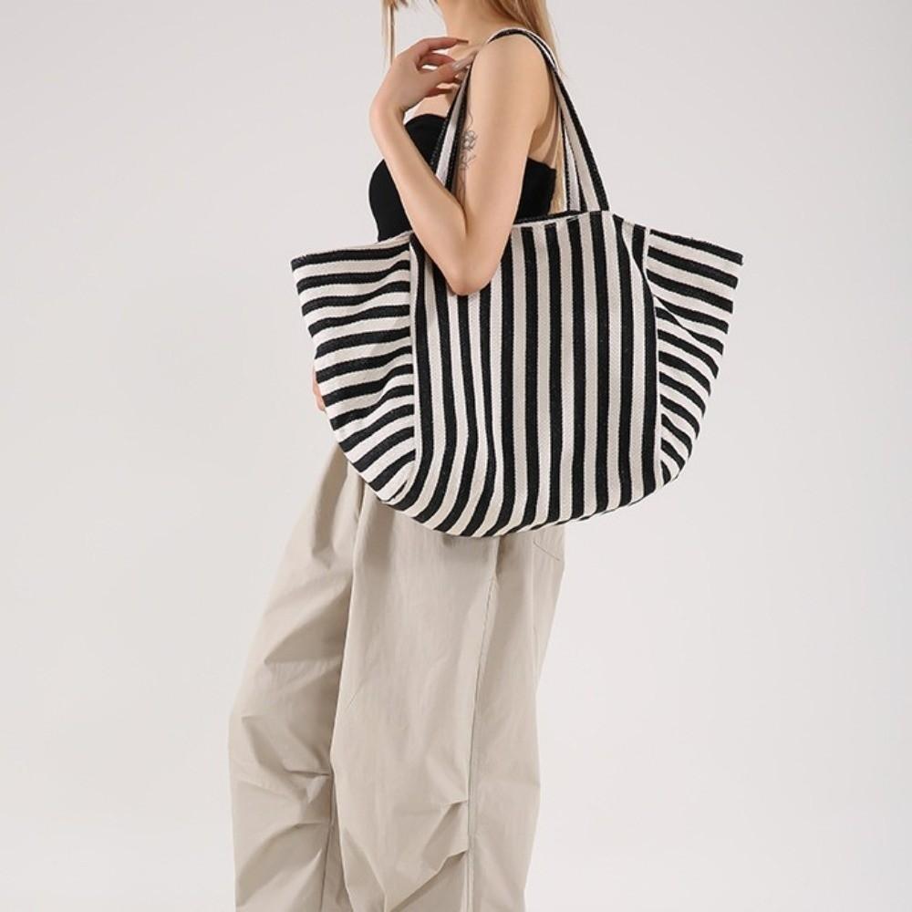 Shopping Bag Cloth Shoulder Bag Shoulder Pouch Tote Bag Simple Fashion Stripe Underarm Bag  Girls