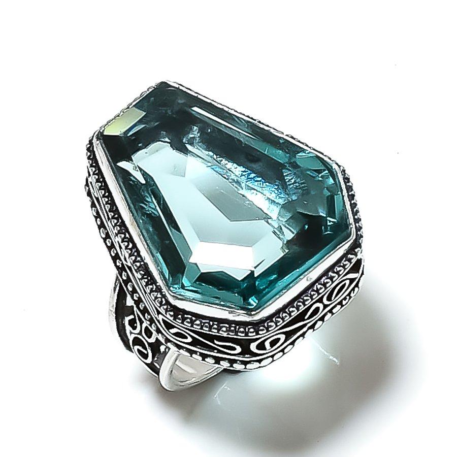 Aqua Apatite Gemstone Handmade 925 Sterling Silver Jewelry Ring Size 8 P5D02